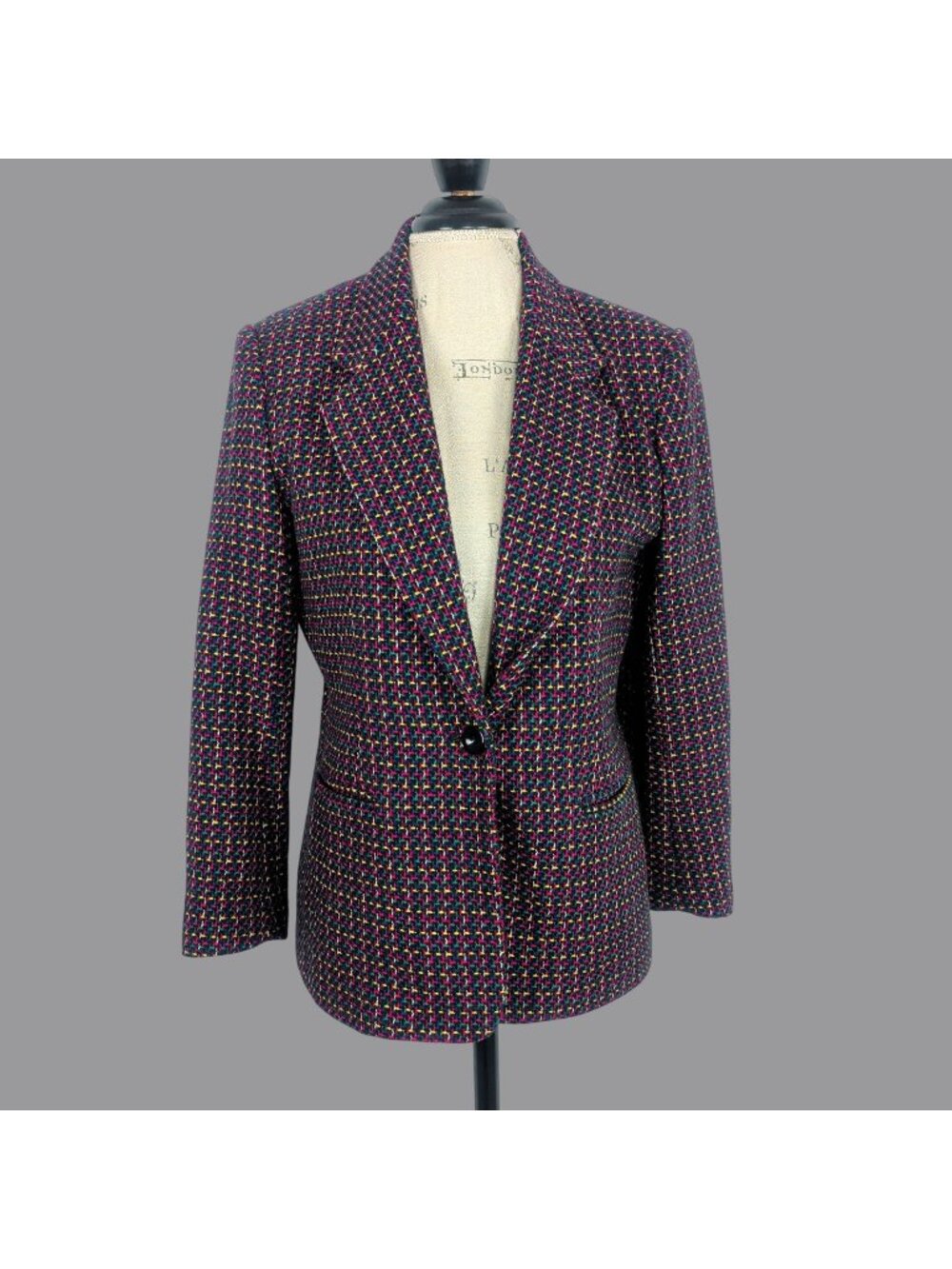 Vintage 90s Tweed Blazer Small Black Joan Leslie